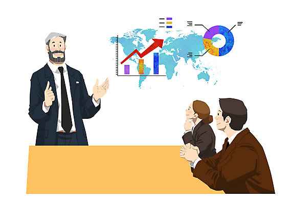 PSD 여자 남자 중년 세계지도 일러스트 비즈니스 탁자 회의 그래프 사람 성인 세명 열정 중년만 성인만 국내일러스트 감정 가구 지도 세계 파일형식