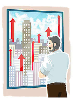 PSD 남자 화살표 중년 일러스트 비즈니스 창문 부동산 한명 사람 빌딩 성인 비즈니스맨 열정 국내일러스트 1 감정 건물 직장인 재산 파일형식