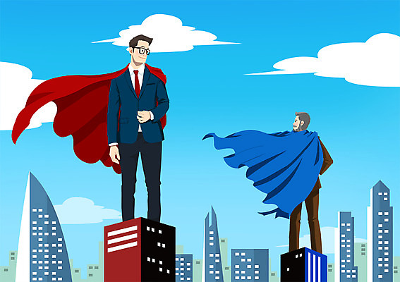 PSD 구름 남자 중년 일러스트 비즈니스 하늘 사람 정장 빌딩 청년 성인 두명 비즈니스맨 망토 열정 성인남자만 국내일러스트 자연요소 옷 감정 건물 직장인 남자만 성인만 파일형식