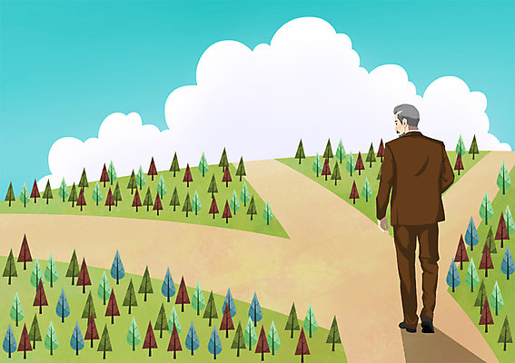 PSD 나무 구름 남자 길 중년 일러스트 비즈니스 하늘 한명 사람 정장 성인 비즈니스맨 갈림길 고민 열정 국내일러스트 자연요소 식물 1 옷 감정 직장인 파일형식