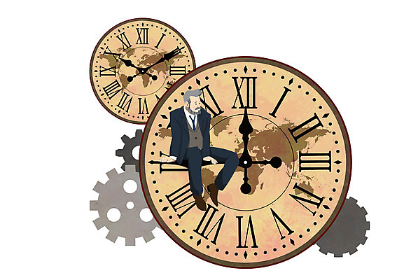 PSD 남자 시계 중년 일러스트 한명 사람 정장 성인 비즈니스맨 시곗바늘 톱니바퀴 열정 국내일러스트 1 옷 감정 비즈니스 직장인 파일형식