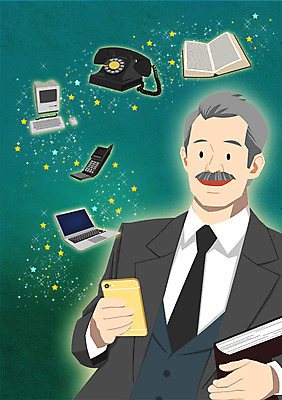 PSD 남자 중년 일러스트 비즈니스 한명 사람 정장 성인 책 노트북 스마트폰 핸드폰 컴퓨터 비즈니스맨 전화기 열정 국내일러스트 1 옷 감정 전자제품 스마트기기 직장인 파일형식