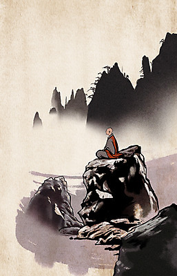 주간 PSD 남자 종교 백그라운드 불교 일러스트 수묵화 한명 사람 풍경 성인 야외 돌_바위 바위 기도 신비 승려 명상 중 승 차분 국내일러스트 자연요소 1 컨셉 미술 성직자 파일형식