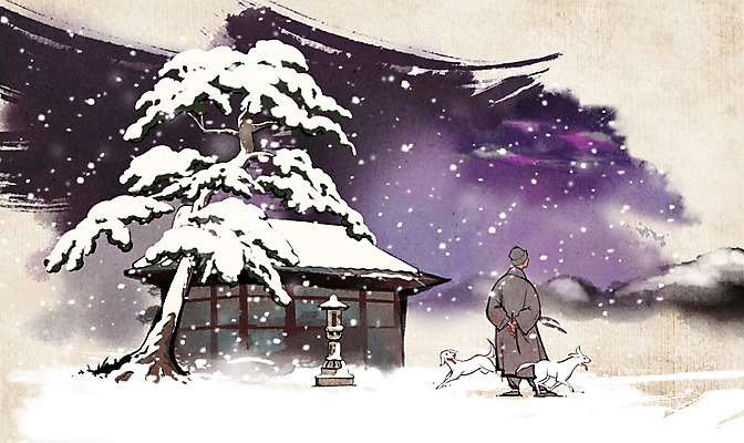 PSD 나무 계절 남자 종교 백그라운드 겨울 불교 일러스트 수묵화 한명 사람 풍경 성인 야외 반려동물 눈 강아지 신비 승려 중 승 겨울배경 국내일러스트 자연요소 식물 동물 1 컨셉 날씨 미술 개 성직자 파일형식