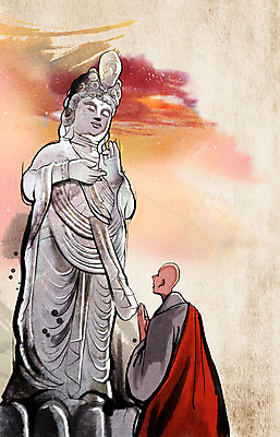 주간 PSD 남자 종교 백그라운드 불교 일러스트 수묵화 한명 사람 성인 야외 기도 신비 승려 부처 중 합장 돌부처 승 국내일러스트 자연요소 1 컨셉 미술 손짓 성직자 파일형식