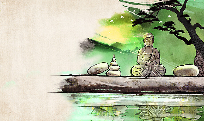 주간 PSD 나무 식물 종교 백그라운드 불교 일러스트 수묵화 사람없음 야외 돌_바위 기도 연못 소나무 신비 명상 돌부처 차분 국내일러스트 자연요소 컨셉 미술 부처 파일형식