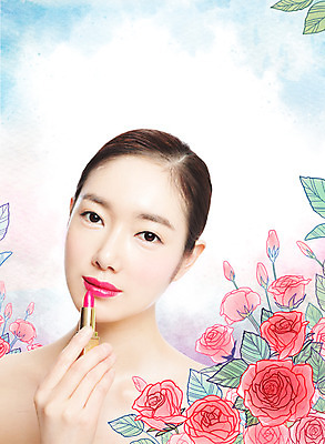 PSD 식물 편집이미지 여자 꽃 포토일러 한명 사람 동양인 성인 뷰티 한국인 립스틱 순수 활기 청순 여자만 여자한명만 성인여자만 성인만 이미지편집 1 컨셉 인종 화장품 파일형식