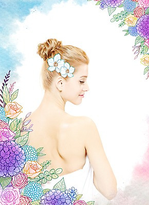 PSD 서양인 외국인 식물 편집이미지 여자 꽃 포토일러 한명 사람 성인 뒷모습 뷰티 순수 활기 청순 여자만 여자한명만 성인여자만 성인만 이미지편집 1 뷰포인트 컨셉 인종 파일형식