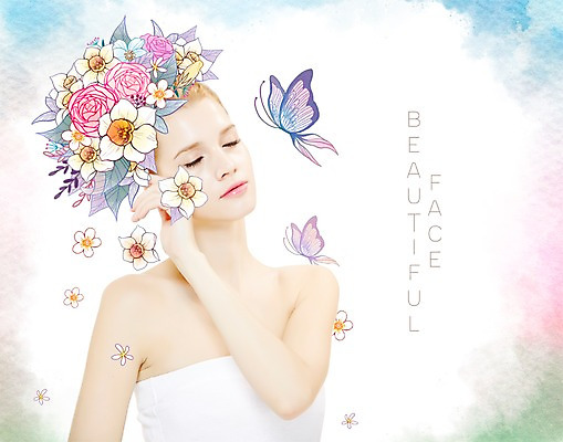 PSD 서양인 외국인 식물 편집이미지 여자 꽃 나비 포토일러 한명 사람 성인 뷰티 화관 순수 활기 청순 여자만 여자한명만 성인여자만 성인만 이미지편집 1 곤충 컨셉 인종 파일형식