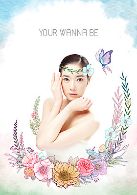 PSD 식물 편집이미지 여자 꽃 나비 포토일러 한명 사람 동양인 성인 뷰티 화관 한국인 순수 활기 청순 여자만 여자한명만 성인여자만 성인만 이미지편집 1 곤충 컨셉 인종 파일형식