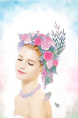 PSD 서양인 외국인 식물 편집이미지 여자 꽃 포토일러 한명 사람 성인 뷰티 화관 순수 활기 청순 여자만 여자한명만 성인여자만 성인만 이미지편집 1 컨셉 인종 파일형식