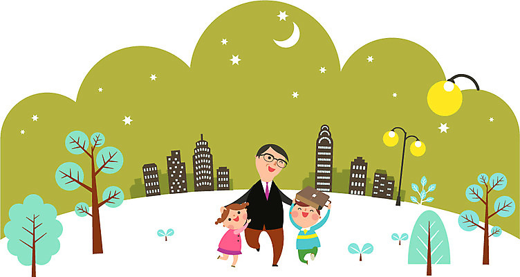 주간 나무 식물 여자 남자 딸 별 아들 어린이 가로등 일러스트 가족 사람 빌딩 성인 야외 기쁨 달 자녀 도시 도움 아빠 퇴근 격려 국내일러스트 AI파일 자연요소 공공시설 감정 컨셉 관계 모션 건물 출퇴근 파일형식 벡터