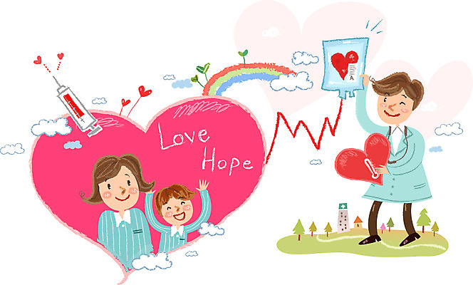 여자 남자 어린이 캠페인 일러스트 사랑 사람 성인 세명 희망 환자 의사 하트 봉사 혈액 복지 헌혈 혈액주머니 국내일러스트 AI파일 모양 감정 의학 의료진 도움 사회이슈 파일형식 벡터