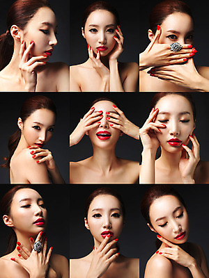 JPG 모델 편집이미지 여자 포즈 모션 사람 동양인 여러명 성인 뷰티 한국인 디지털합성 빨간립스틱 몽타주 디지털아트 의료성형뷰티 여자만 성인여자만 성인만 편집실사 다수 인종 CG 파일형식