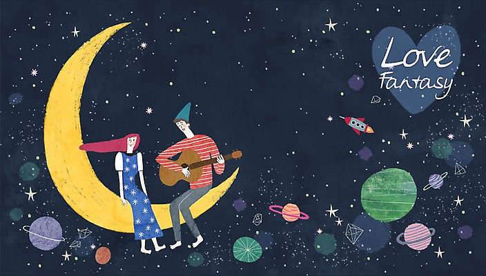 PSD 커플 여자 남자 악기 연주 일러스트 상상 함께함 사랑 사람 이벤트 성인 두명 판타지 우주 행성 로맨틱 달 기타 우주선 무중력 국내일러스트 자연요소 감정 음악 컨셉 관계 현악기 파일형식