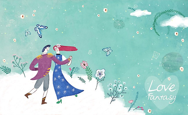 PSD 식물 구름 커플 여자 남자 꽃 나비 일러스트 상상 하늘 함께함 사랑 사람 이벤트 성인 두명 판타지 로맨틱 춤 국내일러스트 자연요소 감정 곤충 컨셉 관계 문화예술 파일형식