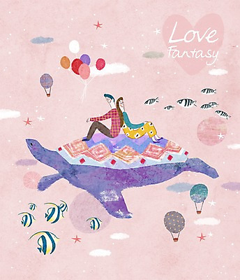 PSD 커플 여자 남자 일러스트 상상 함께함 사랑 어류 사람 이벤트 성인 두명 판타지 로맨틱 열기구 거북이 풍선 자라 국내일러스트 감정 컨셉 관계 항공교통 파충류 수중동물 파일형식