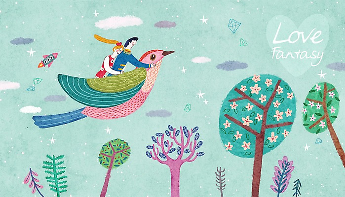 PSD 나무 식물 구름 한마리 커플 여자 남자 꽃 일러스트 상상 조류 함께함 사랑 사람 이벤트 성인 두명 판타지 로맨틱 비행 우주선 무중력 국내일러스트 자연요소 동물 1 감정 컨셉 관계 우주 파일형식