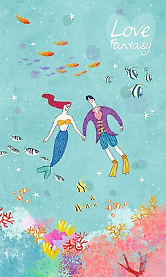 PSD 커플 여자 남자 바다 일러스트 상상 함께함 사랑 어류 사람 이벤트 성인 두명 판타지 손잡기 바닷속 로맨틱 산호초 오리발 인어 국내일러스트 감정 컨셉 관계 모션 수중 수중동물 수중식물 파일형식