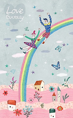 PSD 식물 커플 여자 남자 꽃 나비 무지개 일러스트 상상 주택 함께함 사랑 사람 이벤트 성인 두명 판타지 마을 로맨틱 국내일러스트 자연요소 감정 곤충 컨셉 관계 건물 파일형식