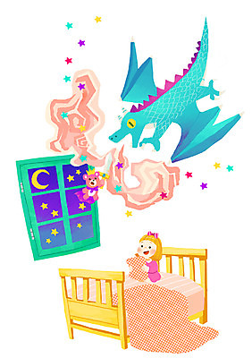 PSD 동물 여자 별 어린이 일러스트 창문 곰 함께함 실내 한명 사람 소녀 친구 기쁨 꿈 달 용 침대 즐거움 드래곤 용사 소녀한명만 국내일러스트 자연요소 1 감정 가구 컨셉 포유류 관계 내부 여자한명만 소녀만 파일형식