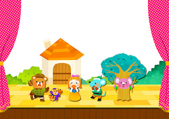 PSD 나무 동물 여자 어린이 일러스트 곰 주택 함께함 한명 사람 소녀 친구 공연 기쁨 무대 커튼 쥐 즐거움 다람쥐 백설공주 코알라 연극 학예회 소녀한명만 국내일러스트 식물 1 감정 컨셉 포유류 관계 동화 문화예술 이벤트 건물 설치류 공주님 발표회 여자한명만 소녀만 파일형식