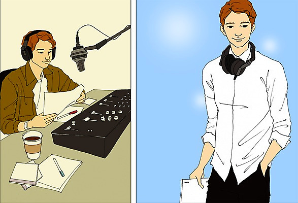 PSD 직업 남자 종이 일러스트 사람 성인 두명 펜 헤드셋 만화 DJ 마이크 열정 방송 아트툰 피디 성인남자만 국내일러스트 감정 음향기기 필기구 헤드폰 그림 남자만 성인만 파일형식