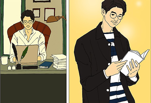 PSD 직업 남자 종이 일러스트 사람 성인 두명 책 노트북 만화 작가 소설가 책상 열정 아트툰 성인남자만 국내일러스트 감정 가구 전자제품 그림 남자만 성인만 파일형식