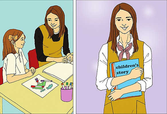 PSD 직업 여자 종이 어린이 일러스트 사람 성인 책 세명 펜 교사 유치원 그리기 만화 책상 열정 아트툰 여자만 아이돌봄 국내일러스트 교육 감정 가구 모션 필기구 그림 파일형식 돌봄서비스