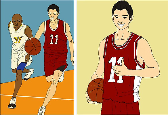 PSD 직업 남자 스포츠 일러스트 운동선수 농구 농구공 사람 성인 세명 만화 농구선수 열정 아트툰 성인남자만 국내일러스트 감정 공 구기 그림 남자만 성인만 파일형식