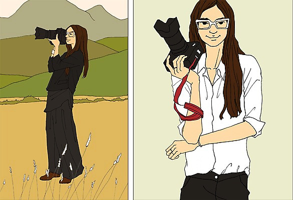 PSD 직업 여자 일러스트 사람 성인 두명 카메라 만화 사진사 열정 아트툰 성인여자만 국내일러스트 감정 전자제품 작가 그림 여자만 성인만 파일형식