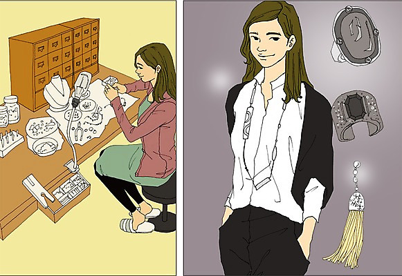 PSD 직업 여자 일러스트 목걸이 팔찌 사람 성인 두명 디자이너 보석 만화 열정 아트툰 성인여자만 국내일러스트 감정 장신구 광석 그림 여자만 성인만 파일형식