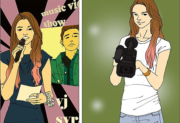 PSD 직업 여자 남자 일러스트 사람 성인 세명 카메라 만화 마이크 열정 방송 비디오 아트툰 VJ 성인만 국내일러스트 감정 음향기기 전자제품 그림 파일형식