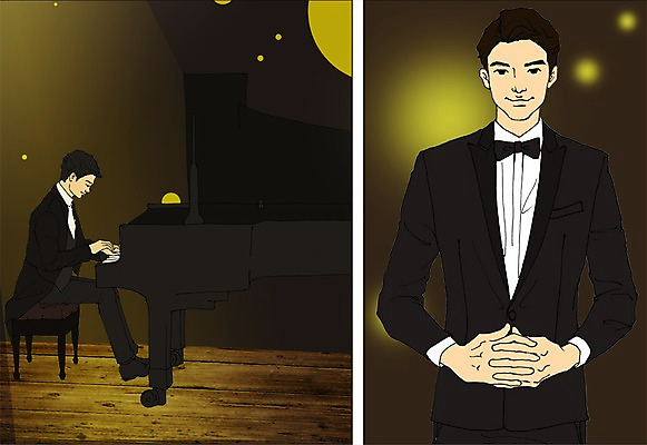 PSD 직업 남자 악기 연주 일러스트 사람 정장 성인 두명 공연 건반 피아노 만화 열정 피아니스트 아트툰 성인남자만 국내일러스트 옷 감정 음악 이벤트 연주자 건반악기 그림 남자만 성인만 파일형식