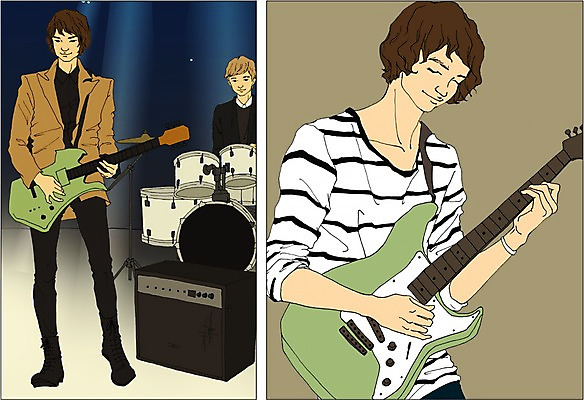 PSD 직업 남자 악기 연주 일러스트 사람 성인 세명 공연 기타 만화 드럼 열정 기타리스트 아트툰 성인남자만 국내일러스트 감정 음악 현악기 타악기 이벤트 연주자 그림 남자만 성인만 파일형식