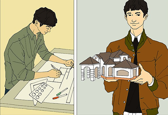 PSD 직업 남자 일러스트 도안 주택 자 사람 성인 두명 펜 미니어처 설계도 건축가 만화 열정 건축설계사 아트툰 성인남자만 국내일러스트 감정 문구용품 건설업 건물 필기구 모형 그림 남자만 성인만 파일형식