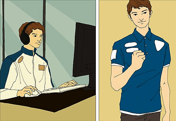 PSD 직업 남자 일러스트 사람 성인 두명 컴퓨터 헤드폰 마우스 만화 책상 열정 프로게이머 아트툰 성인남자만 국내일러스트 감정 음향기기 가구 전자제품 컴퓨터용품 그림 게이머 남자만 성인만 파일형식