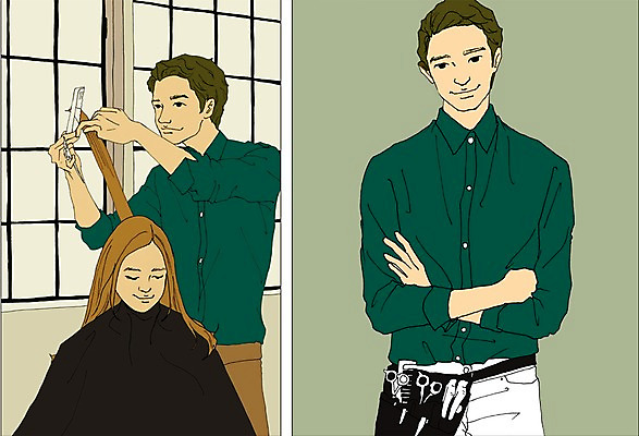 PSD 직업 여자 남자 일러스트 창문 가위 실내 사람 성인 세명 머리빗 만화 미용사 열정 아트툰 성인만 국내일러스트 감정 문구용품 내부 미용용품 그림 파일형식