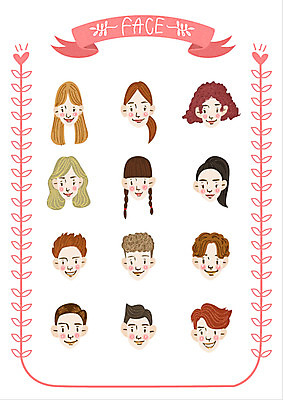 여자 남자 얼굴 스티커 일러스트 웹소스 종류 사람 여러명 성인 신체부위 세트 성인만 아기자기 국내일러스트 AI파일 다수 컨셉 파일형식 벡터 편집소스
