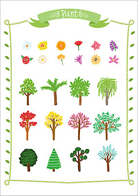 나무 식물 꽃 스티커 일러스트 웹소스 종류 사람없음 세트 아기자기 국내일러스트 AI파일 컨셉 파일형식 벡터 편집소스