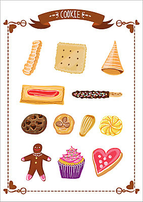 음식 스티커 일러스트 웹소스 디저트 종류 사람없음 세트 쿠키 과자 초콜릿 컵케이크 아기자기 국내일러스트 AI파일 컨셉 케이크 파일형식 벡터 편집소스