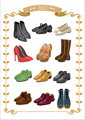 잡화 구두 신발 스티커 일러스트 웹소스 부츠 종류 사람없음 세트 하이힐 여성화 샌들 남성화 워커 단화 아기자기 국내일러스트 AI파일 컨셉 파일형식 벡터 편집소스