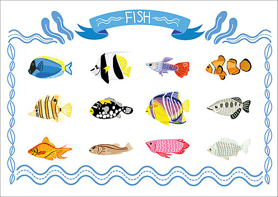 스티커 일러스트 웹소스 종류 어류 사람없음 세트 열대어 금붕어 흰동가리 아기자기 국내일러스트 AI파일 컨셉 수중동물 파일형식 벡터 편집소스