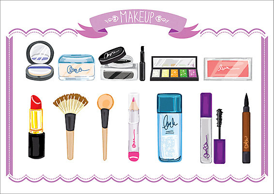 스티커 일러스트 웹소스 종류 사람없음 세트 뷰티 화장품 립스틱 화장용품 붓 볼터치 마스카라 파우더 로션 아이라이너 아이셰도우 아기자기 국내일러스트 AI파일 컨셉 화장 미용용품 파일형식 벡터 편집소스