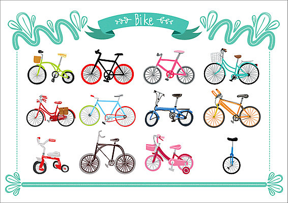 스티커 일러스트 웹소스 종류 사람없음 세트 자전거 산악자전거 세발자전거 외발자전거 클래식자전거 픽시자전거 아기자기 국내일러스트 AI파일 컨셉 바이크 파일형식 벡터 편집소스