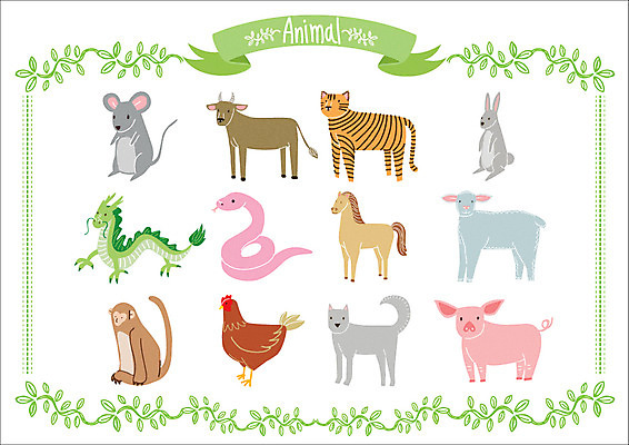 동물 스티커 일러스트 웹소스 종류 사람없음 세트 십이지신 용 원숭이 토끼 닭 양 말_동물 돼지 뱀 호랑이 소 개 쥐 아기자기 국내일러스트 AI파일 컨셉 포유류 파충류 조류 반려동물 설치류 파일형식 벡터 편집소스