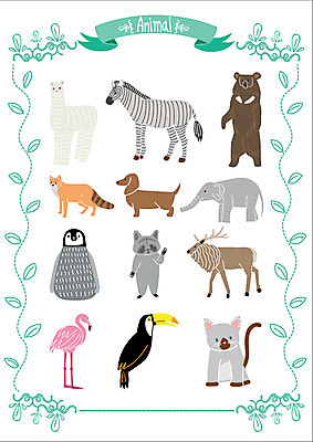 동물 스티커 일러스트 조류 웹소스 사슴 코끼리 종류 사람없음 세트 고양이 강아지 플라밍고 펭귄 여우 얼룩말 너구리 라마 반달곰 아기자기 국내일러스트 AI파일 컨셉 포유류 반려동물 말_동물 개 파일형식 벡터 편집소스