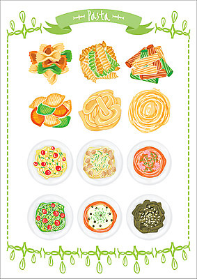 음식 스티커 일러스트 웹소스 파스타 스파게티 종류 사람없음 세트 면류 면 아기자기 국내일러스트 AI파일 컨셉 서양음식 파일형식 벡터 편집소스