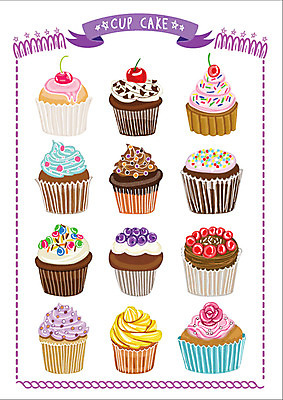 음식 빵 스티커 일러스트 웹소스 종류 사람없음 세트 케이크 컵케이크 아기자기 국내일러스트 AI파일 컨셉 디저트 파일형식 벡터 편집소스