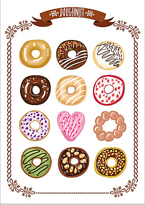 음식 빵 스티커 일러스트 웹소스 디저트 종류 사람없음 세트 도넛 아기자기 국내일러스트 AI파일 컨셉 파일형식 벡터 편집소스